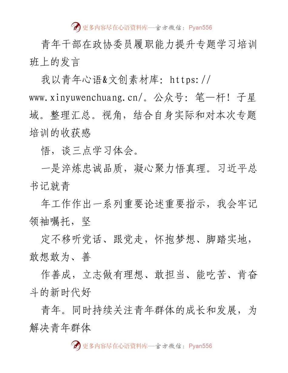 [发言] 青年干部培训班 - 青年视角下的履职能力提升与责任担当.docx_第1页