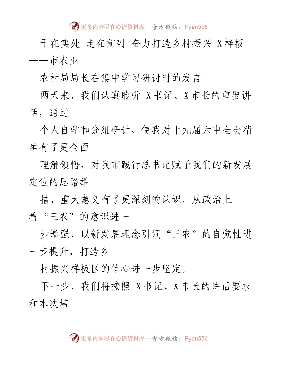 [发言] 集中学习研讨 - 奋力打造乡村振兴样板区的战略思路与举措.docx_第1页