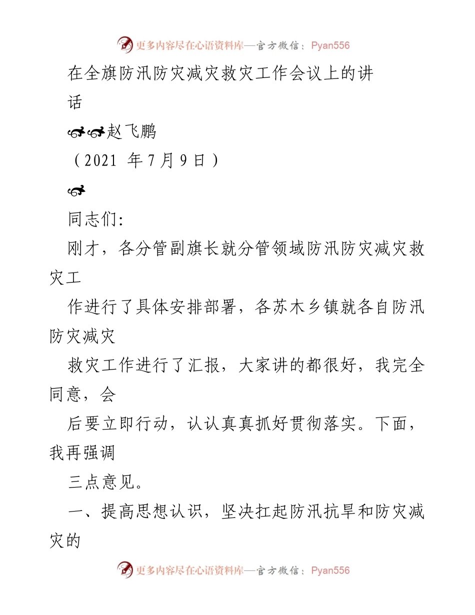 [发言] 防汛防灾减灾工作会议 - 强调防汛抗旱政治责任与精准施策.docx_第1页