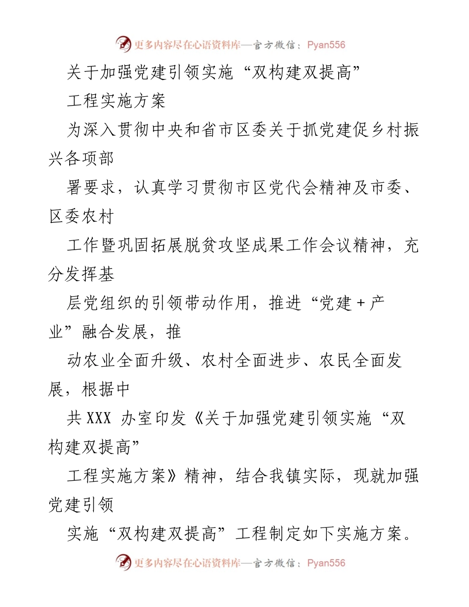 [实施方案] 乡村振兴 - 加强党建引领实施“双构建双提高”工程方案.docx_第1页