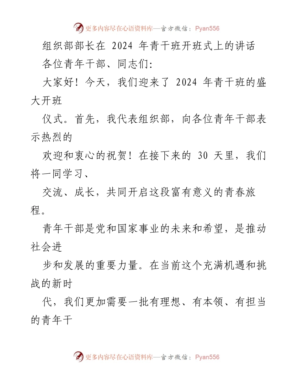 [发言] 青干班开班式 - 青年干部成长的希望与责任.docx_第1页