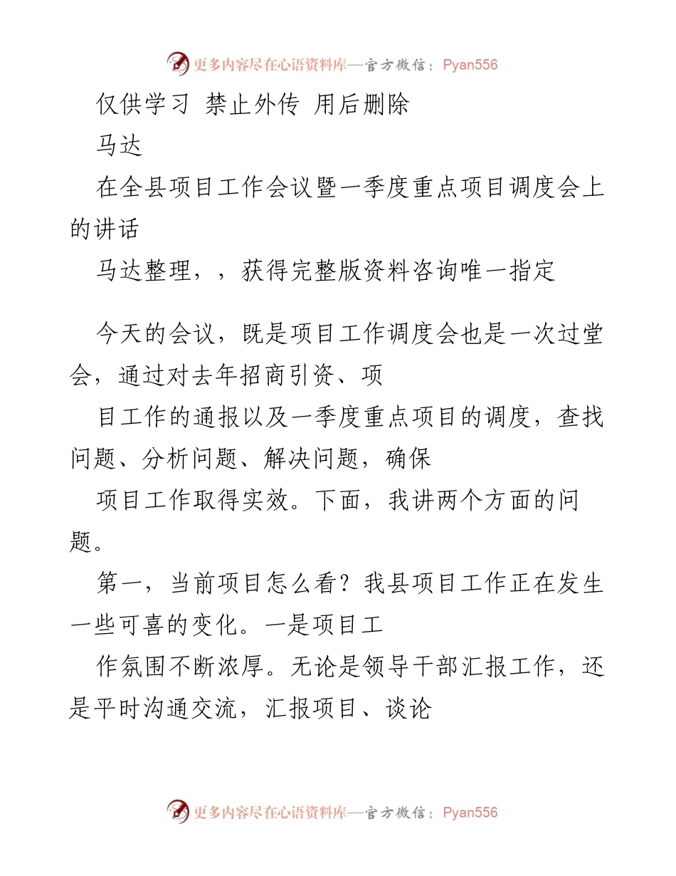 [发言] 项目工作会议 - 强化项目推进，破解发展瓶颈.docx_第1页
