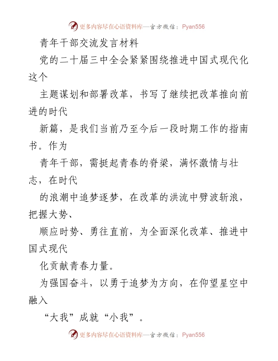 [发言] 青年干部交流会 - 青年干部在改革浪潮中奋勇追梦的使命与担当.docx_第1页