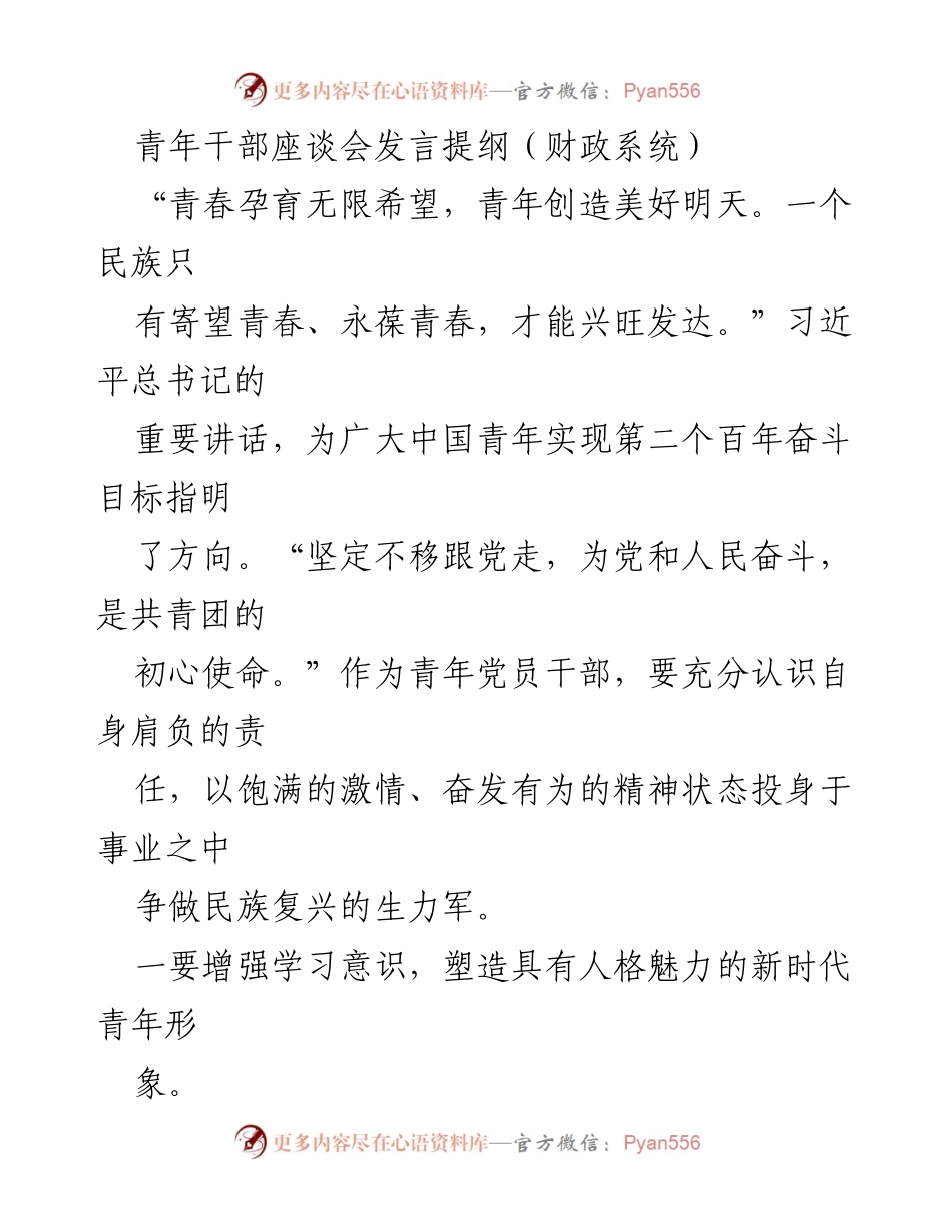 [发言] 青年干部座谈会 - 青年党员干部的责任与使命.docx_第1页