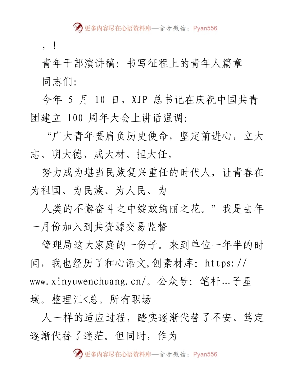 [发言] 青年干部的使命与成长之路.docx_第1页