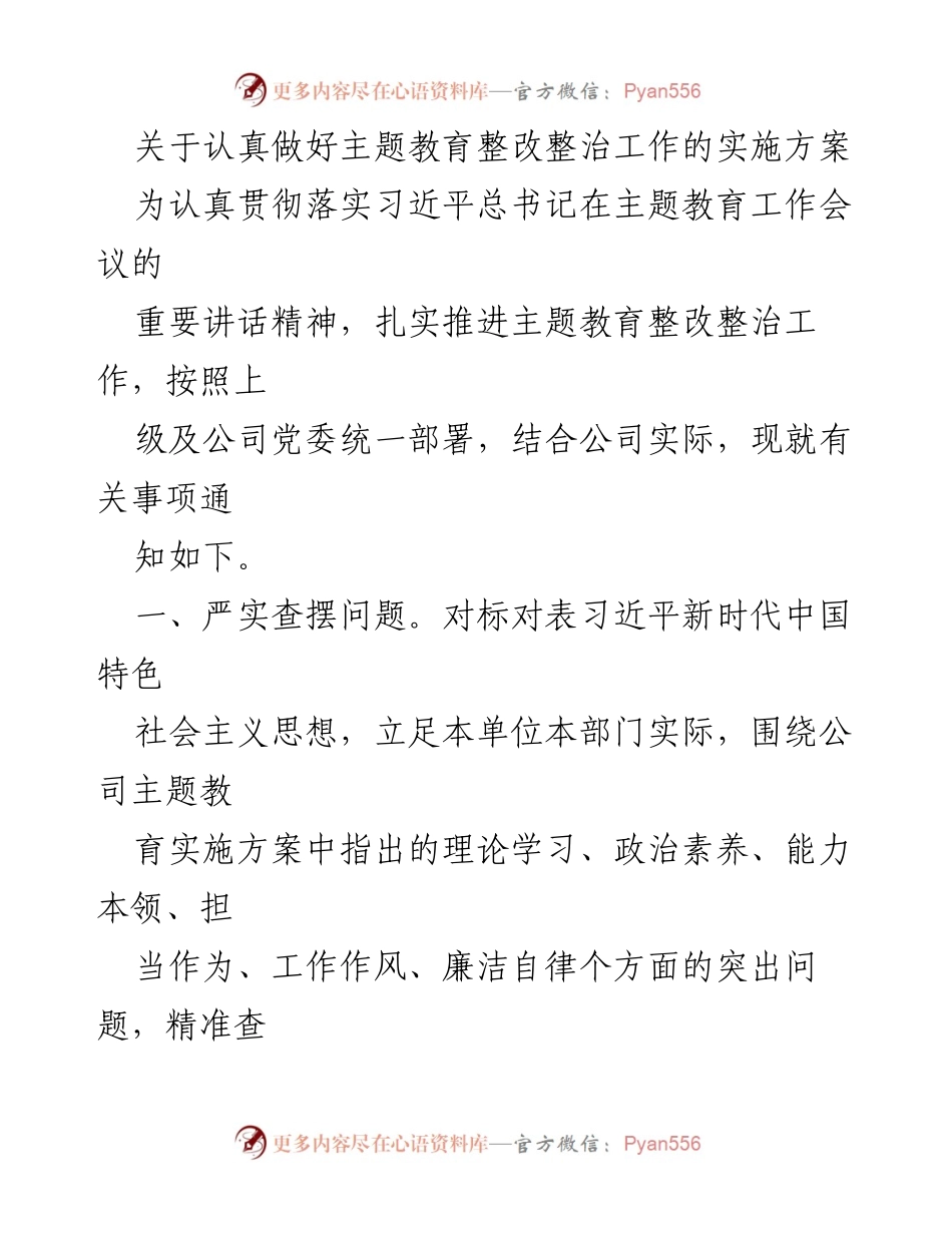 [实施方案] 主题教育整改整治工作 - 主题教育整改整治工作的实施方案.docx_第1页