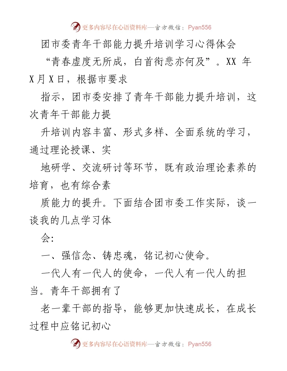 [发言] 青年干部能力提升培训 - 青年干部成长与责任担当的学习体会.docx_第1页