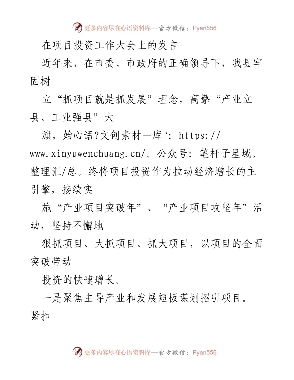 [发言] 项目投资工作大会 - 加速项目投资驱动经济增长的战略与实践.docx_第1页