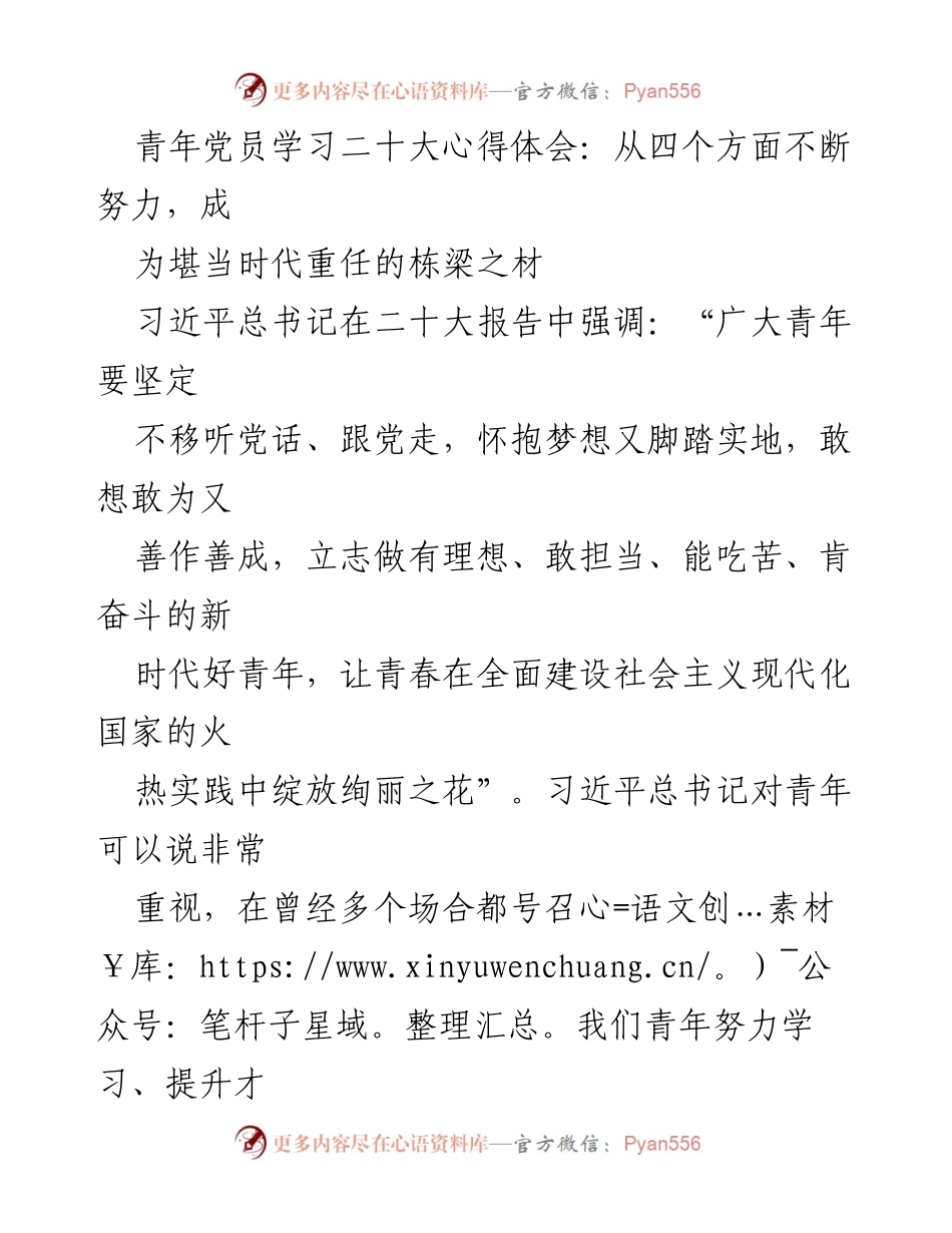 [发言] 青年党员学习交流 - 青年党员在二十大精神指引下的成长与担当.docx_第1页