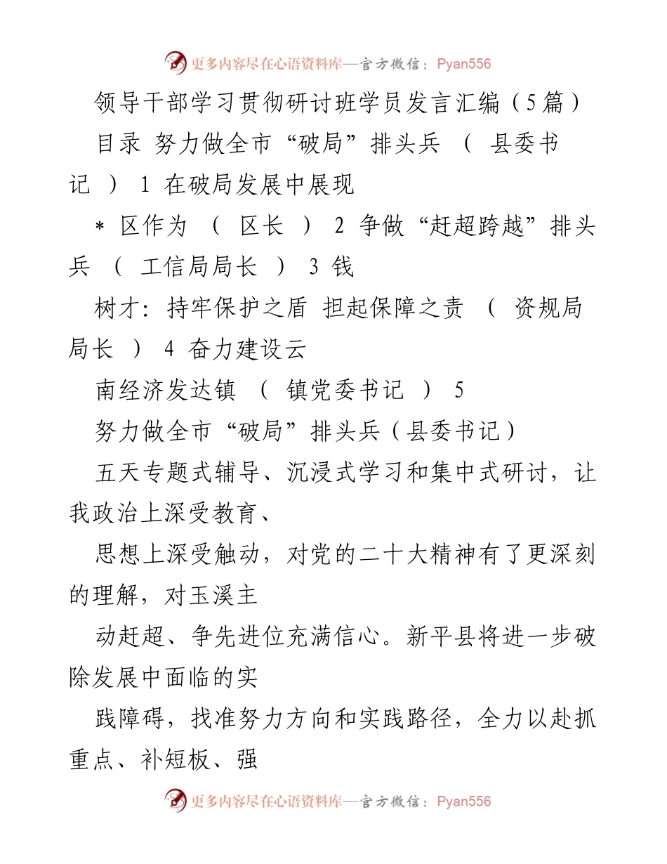 [发言] 领导干部学习贯彻研讨班 - 破局发展：领导干部的使命与责任.docx_第1页