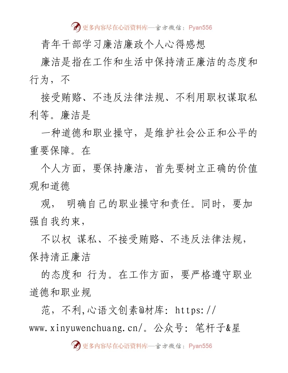 [发言] 青年干部学习交流会 - 青年干部的廉洁自律心得分享.docx_第1页