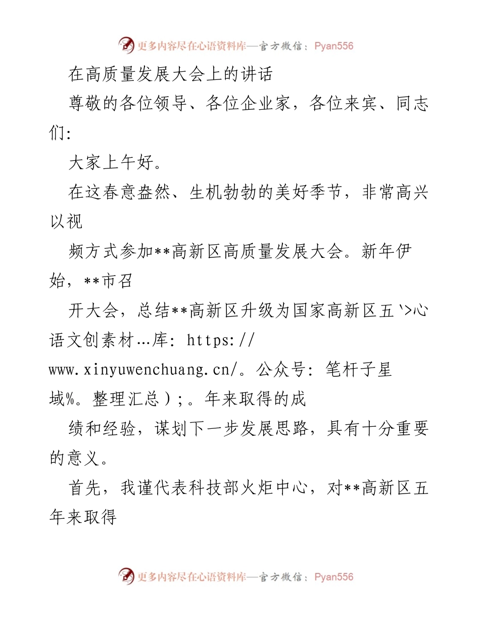 [发言] 高质量发展大会 - 高新区五年成就与未来发展展望.docx_第1页