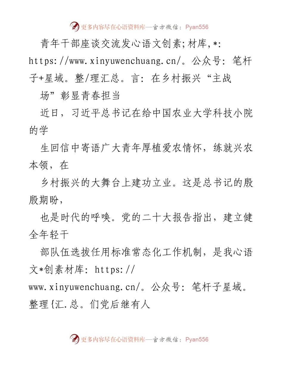 [发言] 青年干部座谈交流 - 青年干部在乡村振兴中的使命与担当.docx_第1页