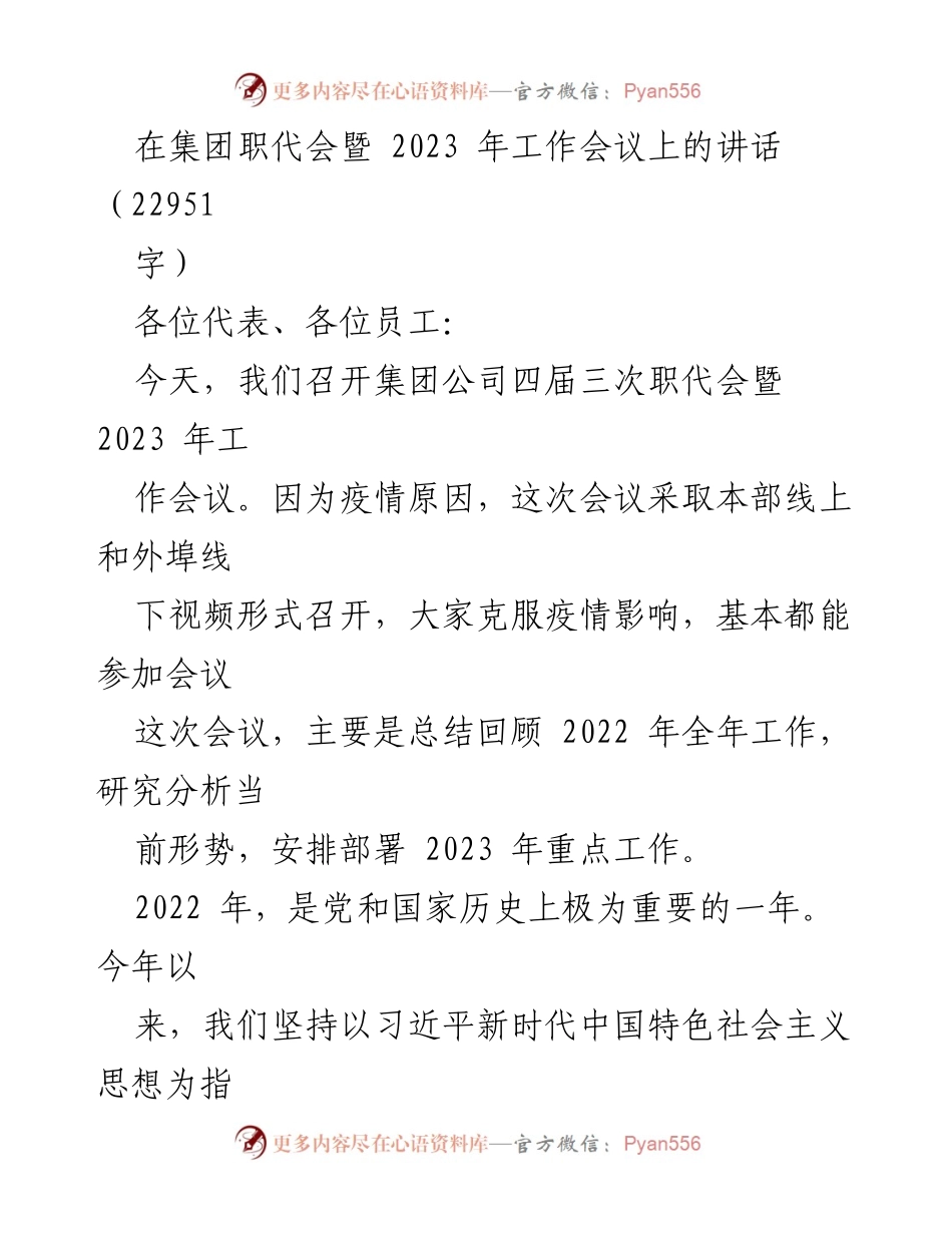 [发言] 集团职代会暨 2023 年工作会议 - 2022 年工作总结与2023 年发展部署.docx_第1页