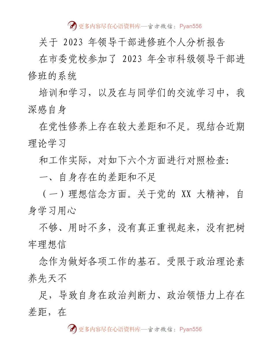 [发言] 领导干部进修班 - 2023年个人分析报告：自我反思与提升方向.docx_第1页