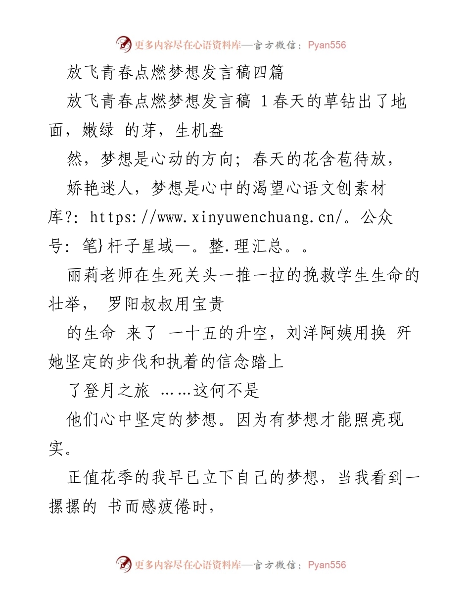 [发言] 青春梦想主题活动 - 放飞青春，点燃梦想：我的追梦故事.docx_第1页
