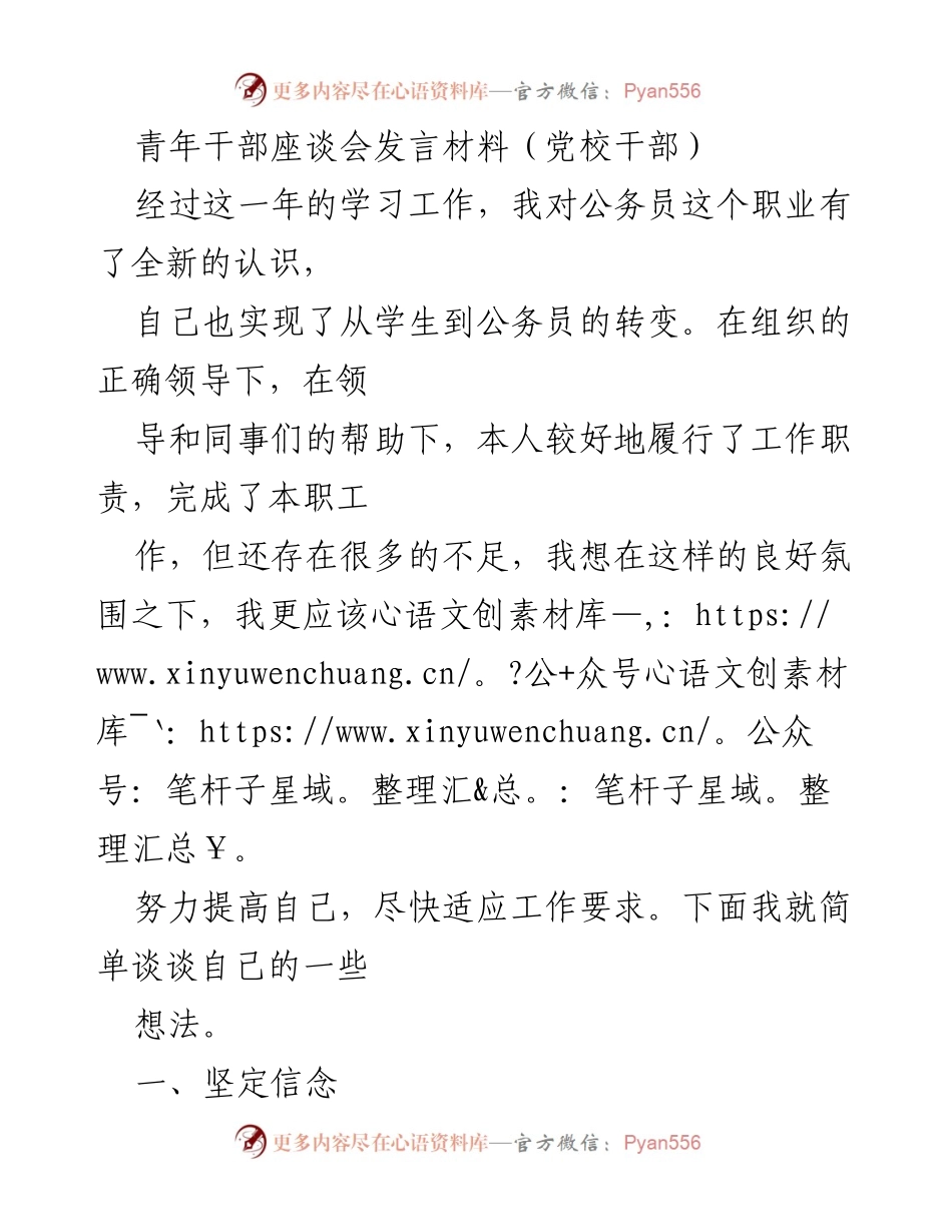 [发言] 青年干部座谈会 - 坚定信念与爱岗敬业：青年公务员的成长与责任.docx_第1页