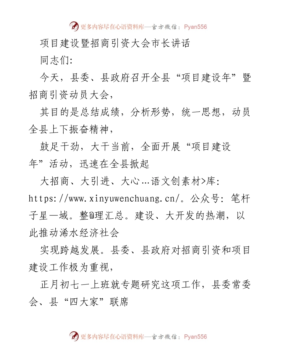 [发言] 项目建设暨招商引资大会 - 推动项目建设年，激发招商引资新动能.docx_第1页
