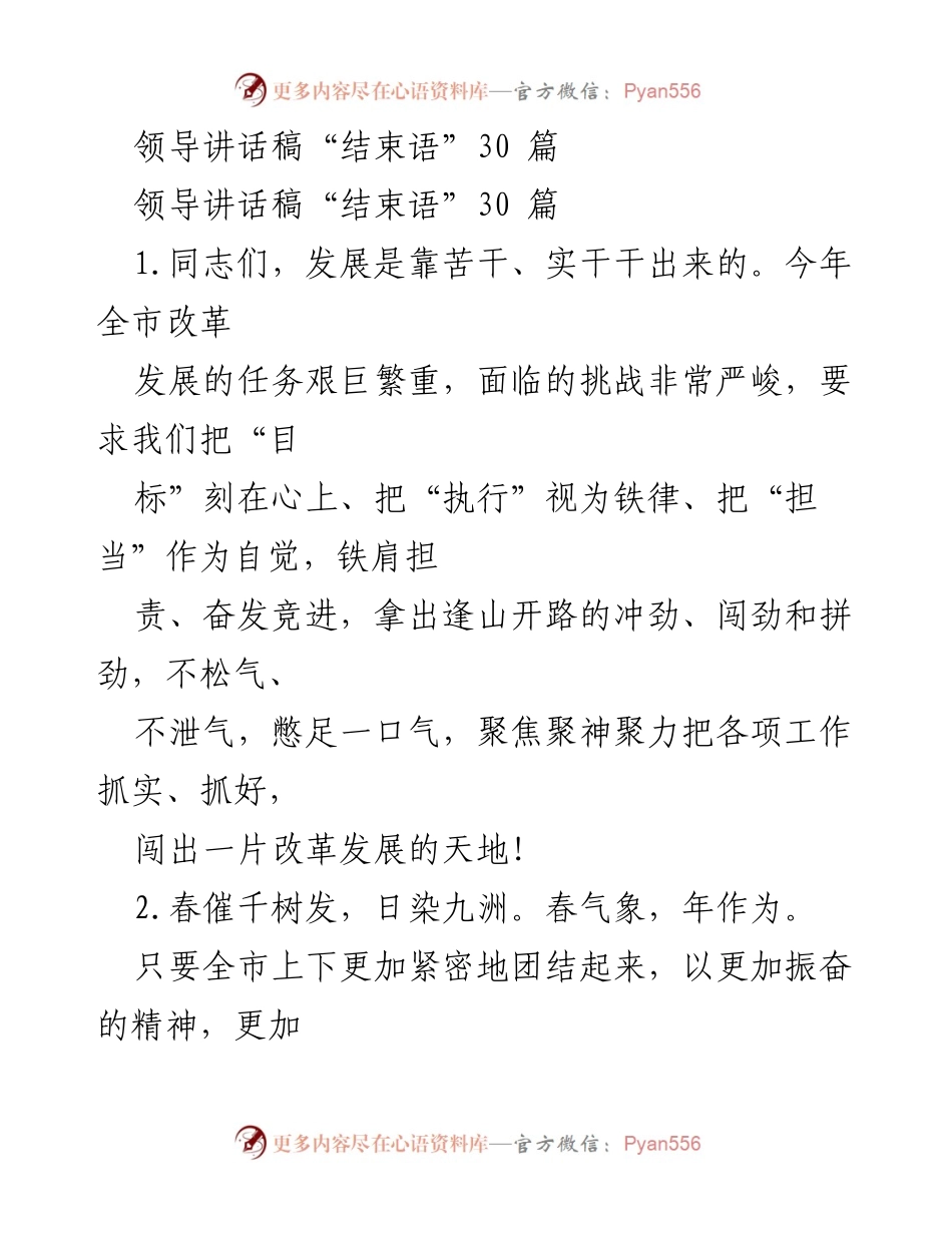 [发言] 领导会议 - 领导讲话稿“结束语”总结与展望.docx_第1页
