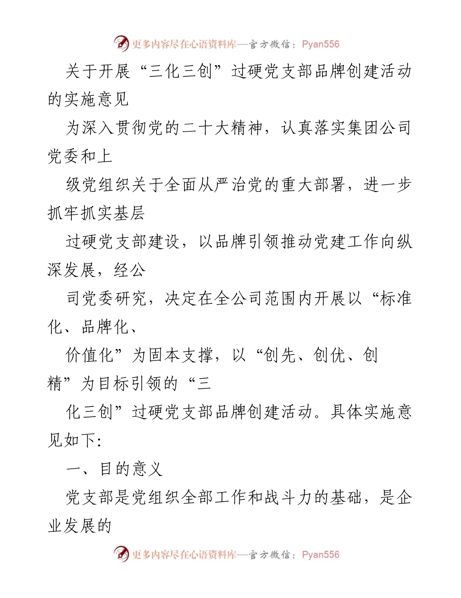 [实施意见] 党建活动 - 开展“三化三创”过硬党支部品牌创建活动的实施意见.docx_第1页