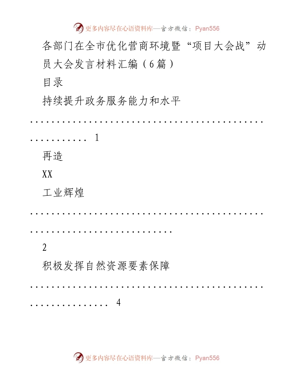 [发言材料] 动员大会 - 全面提升政务服务能力，助力营商环境优化.docx_第1页