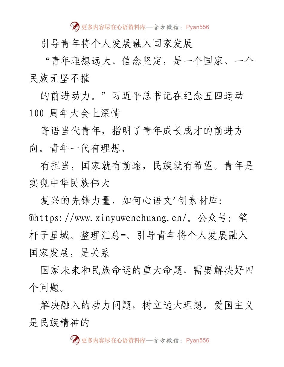 [发言] 青年发展大会 - 引导青年融入国家发展的使命与路径.docx_第1页