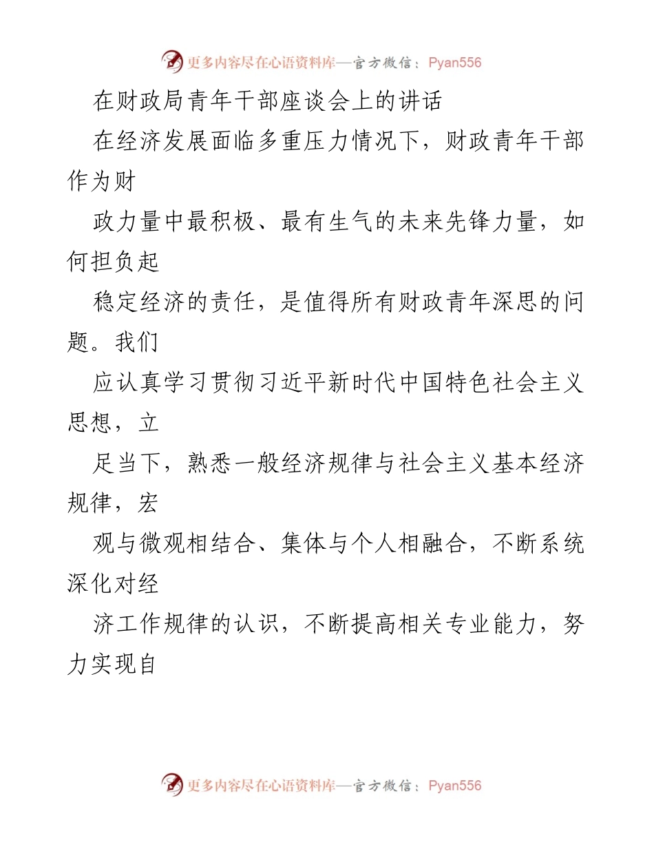 [发言] 青年干部座谈会 - 财政青年干部在经济压力下的责任与使命.docx_第1页
