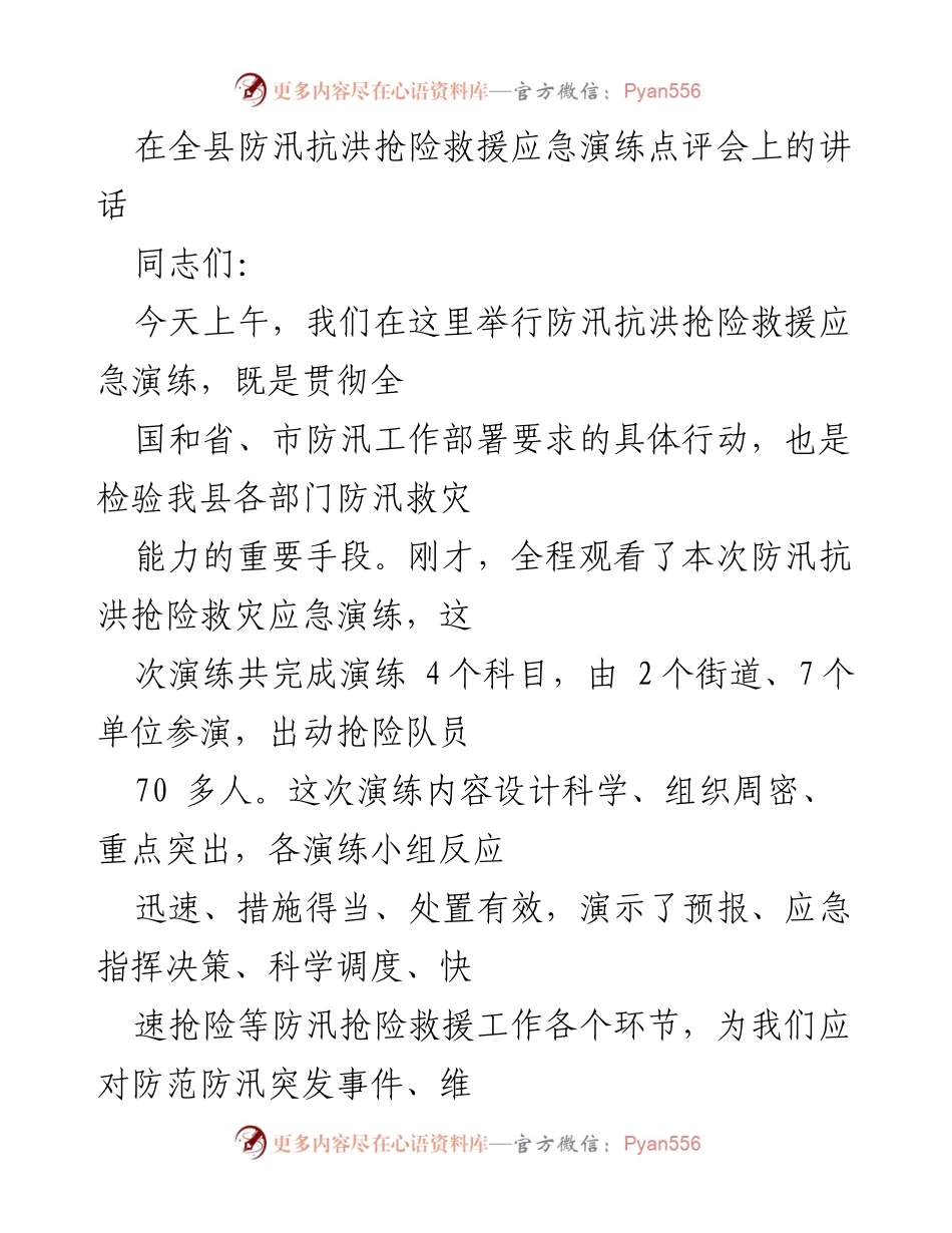 [发言] 防汛抗洪抢险救援应急演练点评会 - 强化防汛责任与应急演练的重要性.docx_第1页