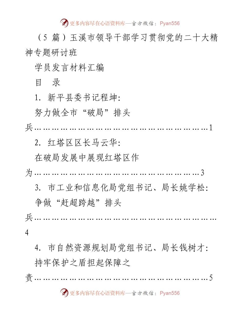[发言材料] 玉溪市领导干部学习贯彻党的二十大精神专题研讨班 - 玉溪市领导干部发言汇编：破局发展与经济转型.docx_第1页