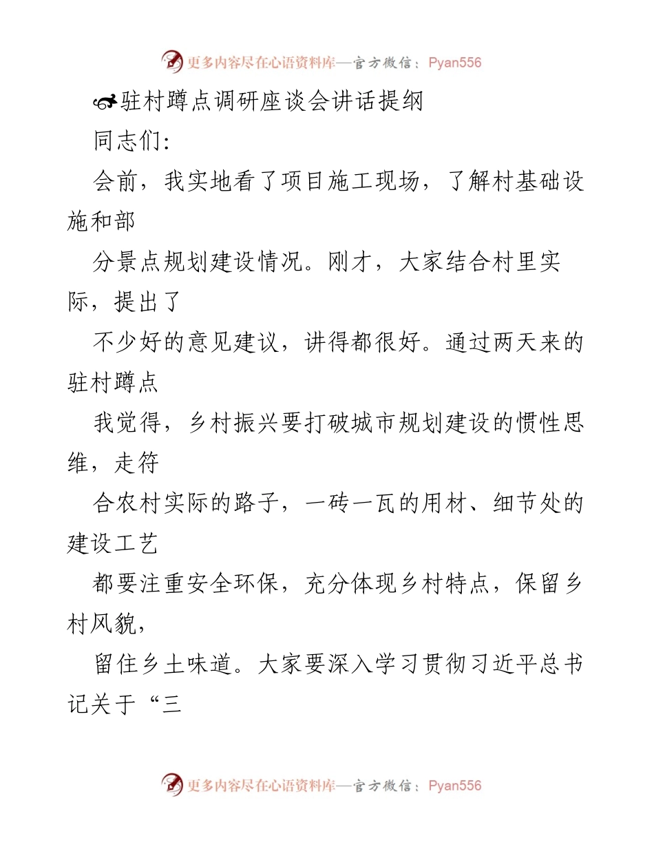 [发言] 驻村蹲点调研座谈会 - 乡村振兴的实践与思考.docx_第1页