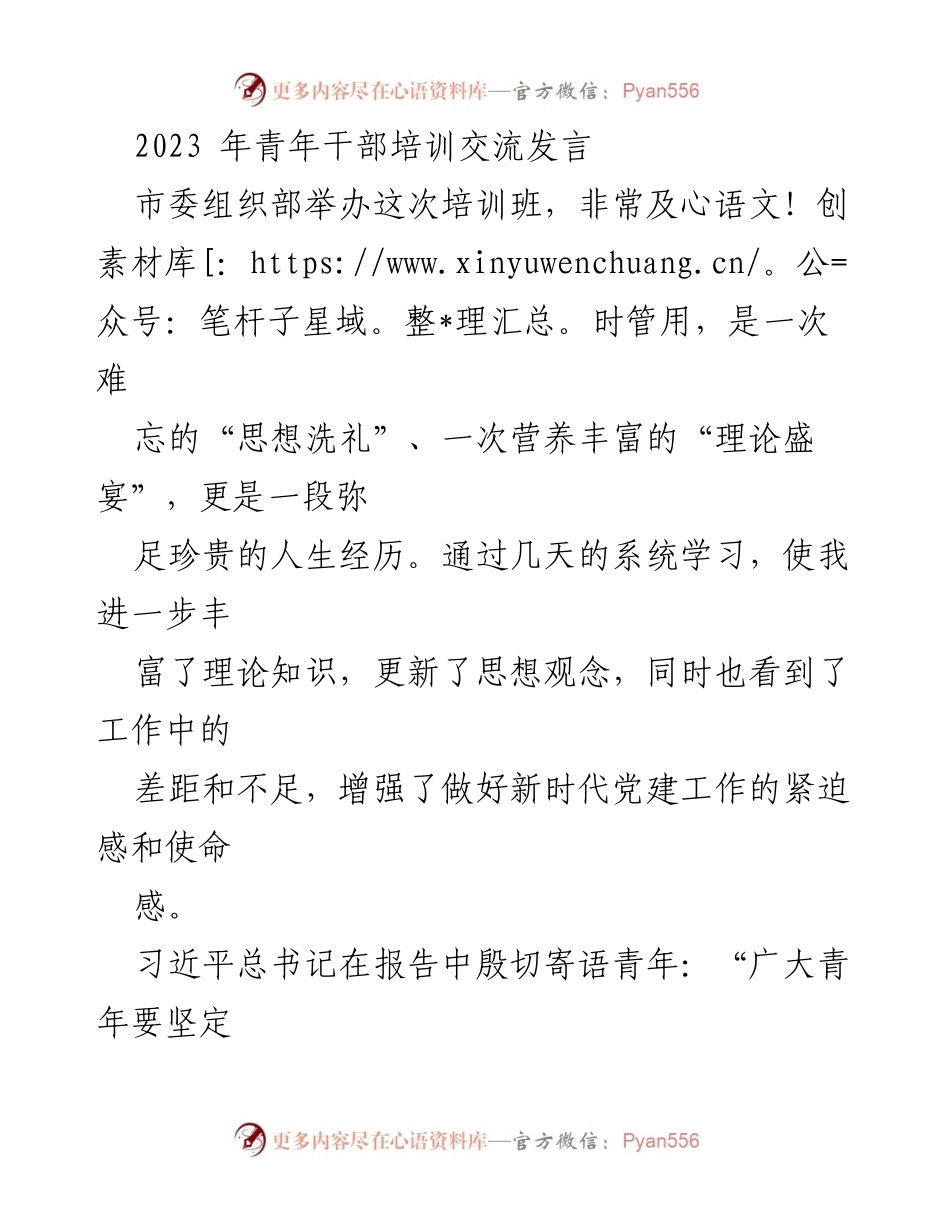 [发言] 青年干部培训班 - 青年干部的理想信念与奋斗精神.docx_第1页