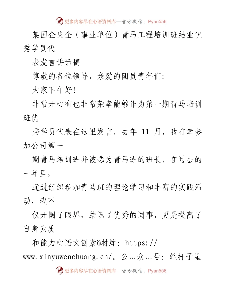 [发言] 青马工程培训班结业典礼 - 青年担当与使命：青马培训班优秀学员代表发言.docx_第1页