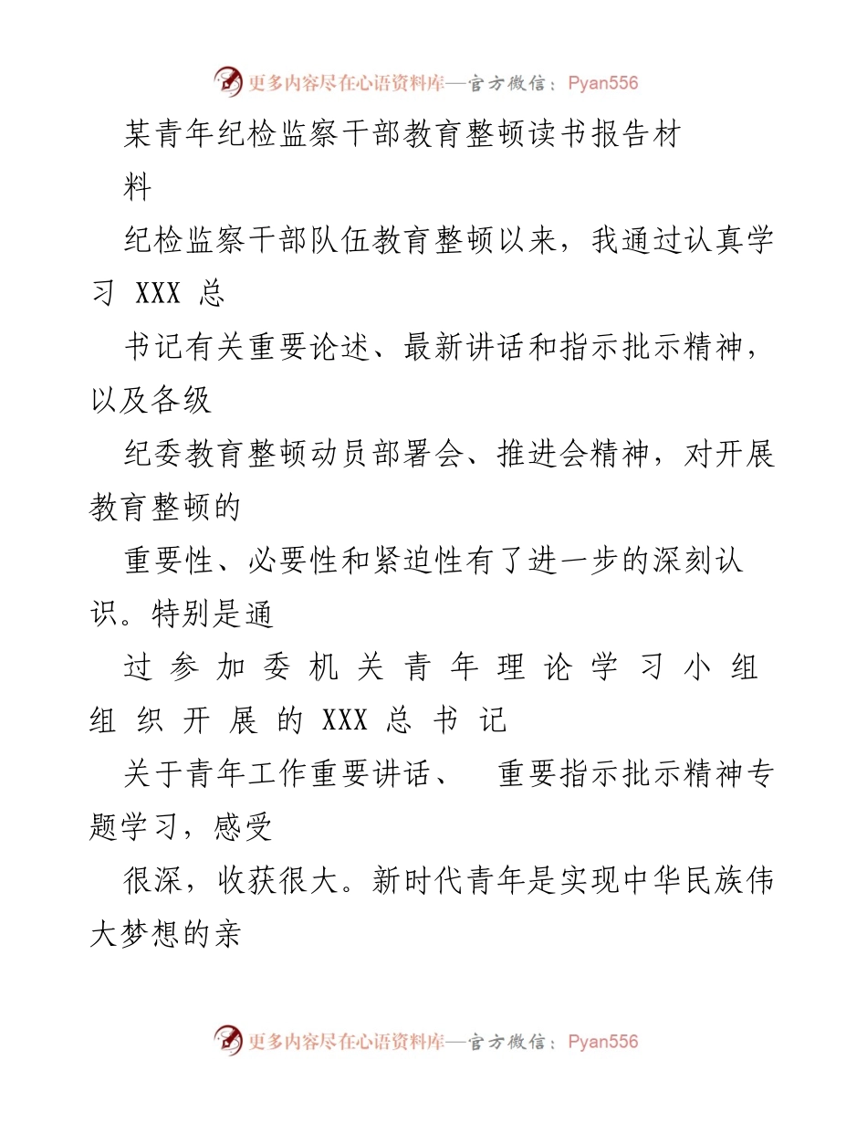 [发言] 青年纪检监察干部教育整顿 - 青年干部的理想信念与实践担当.docx_第1页