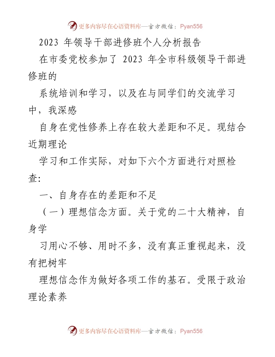 [发言] 领导干部进修班 - 个人分析与改进建议报告.docx_第1页