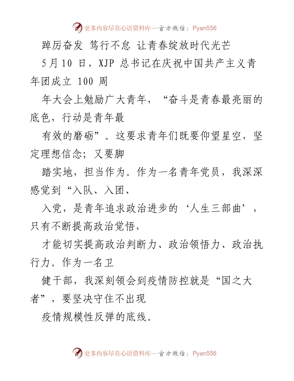 [发言] 青年党员大会 - 奋斗青春：坚定理想信念，担当时代责任.docx_第1页