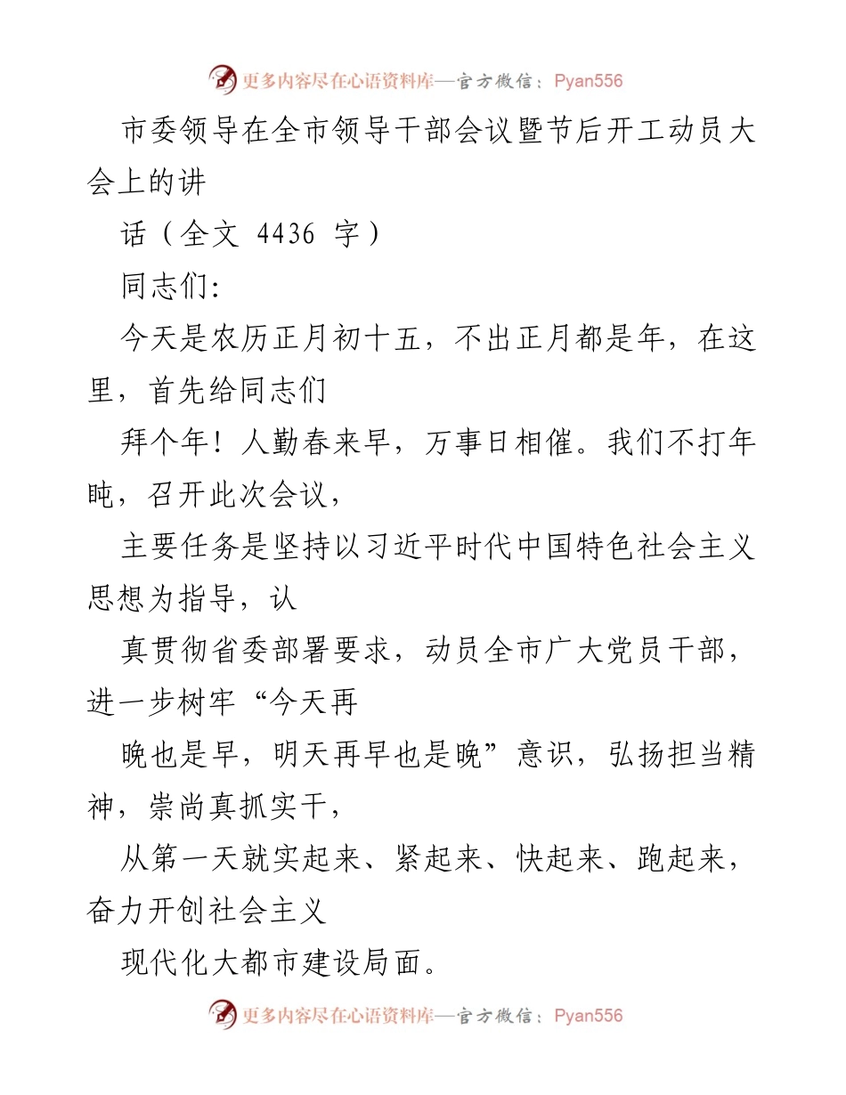 [发言] 领导干部会议 - 强调抓落实，奋力开创现代化大都市建设新局面.docx_第1页