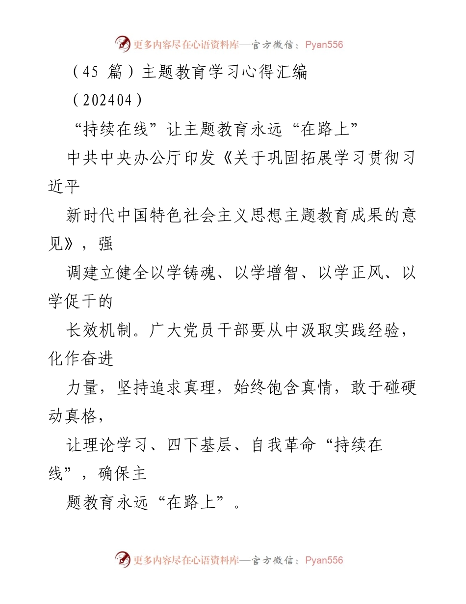 [学习心得] 主题教育 - 持续在线：巩固深化习近平新时代中国特色社会主义思想的实践路径.docx_第1页
