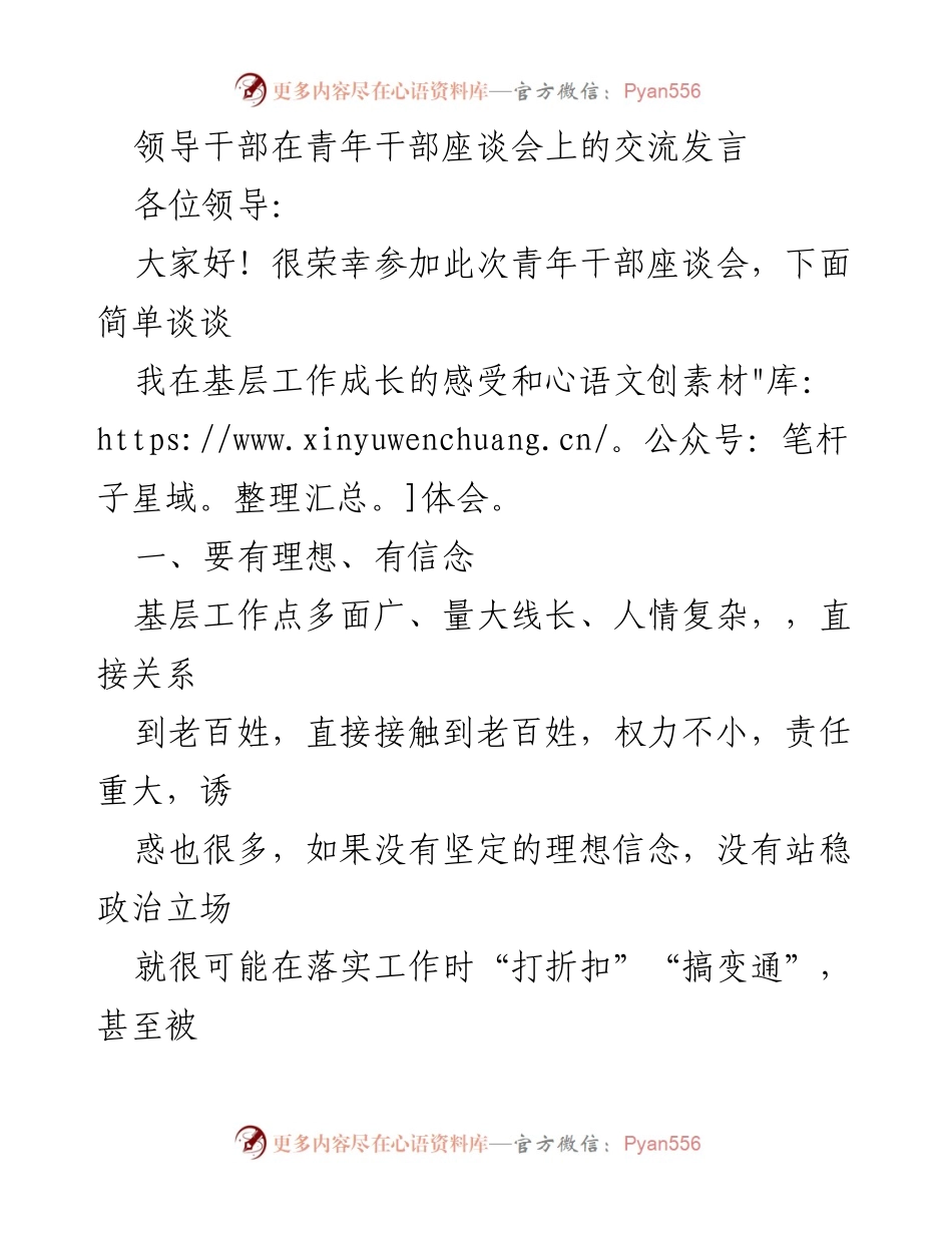 [发言] 青年干部座谈会 - 坚定理想信念，提升能力素养_1.docx_第1页