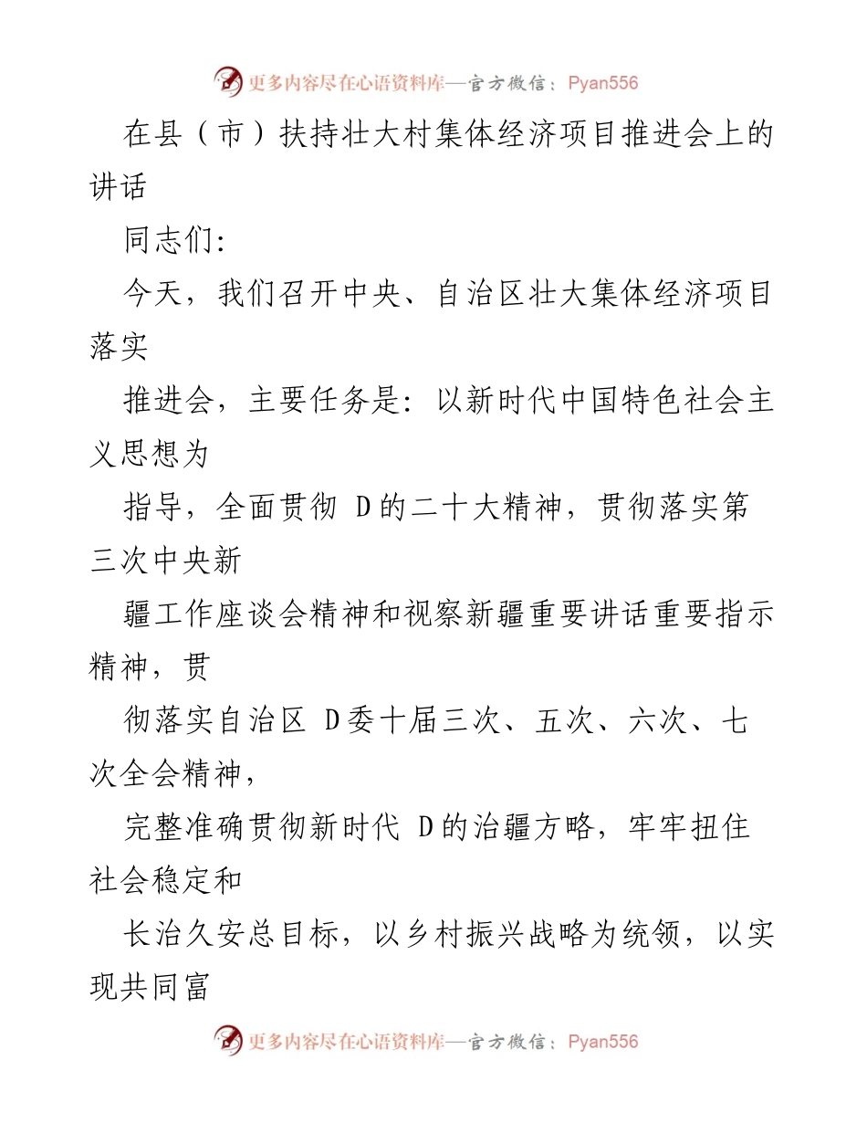 [发言] 项目推进会 - 壮大农村集体经济的战略与实施.docx_第1页