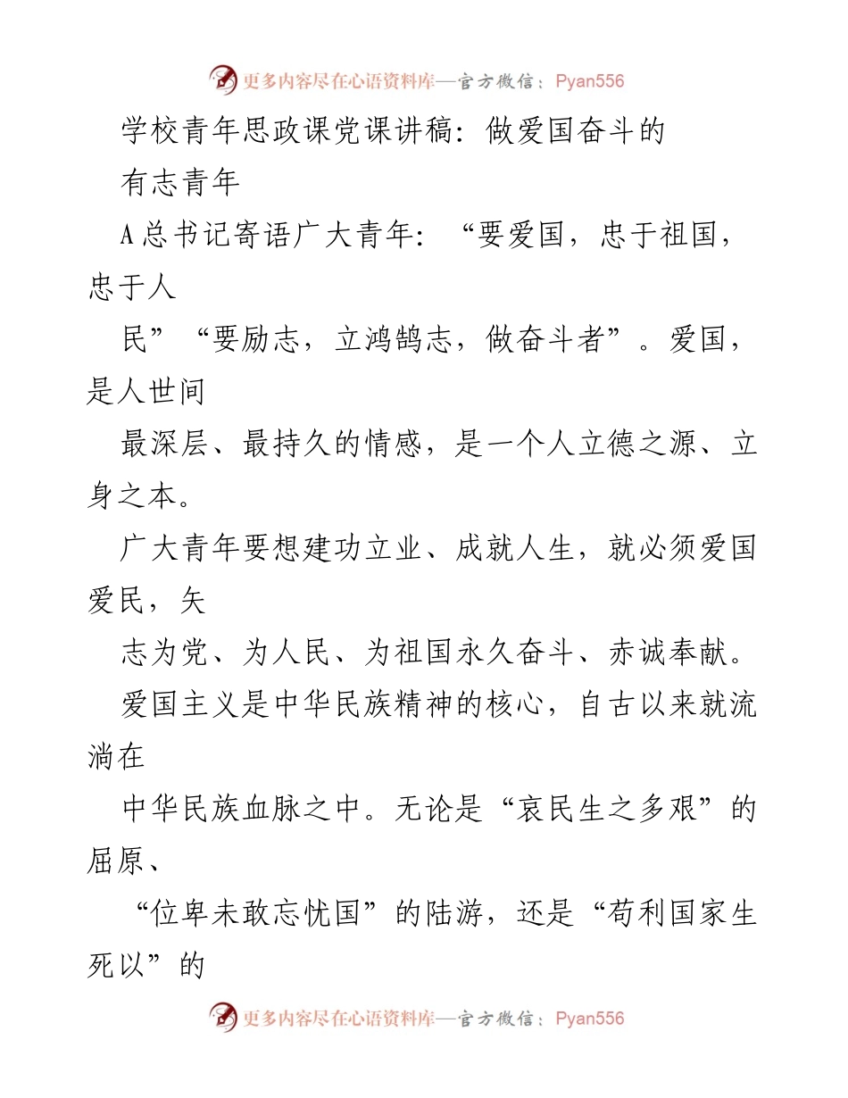 [发言] 青年思政课 - 做爱国奋斗的有志青年.docx_第1页