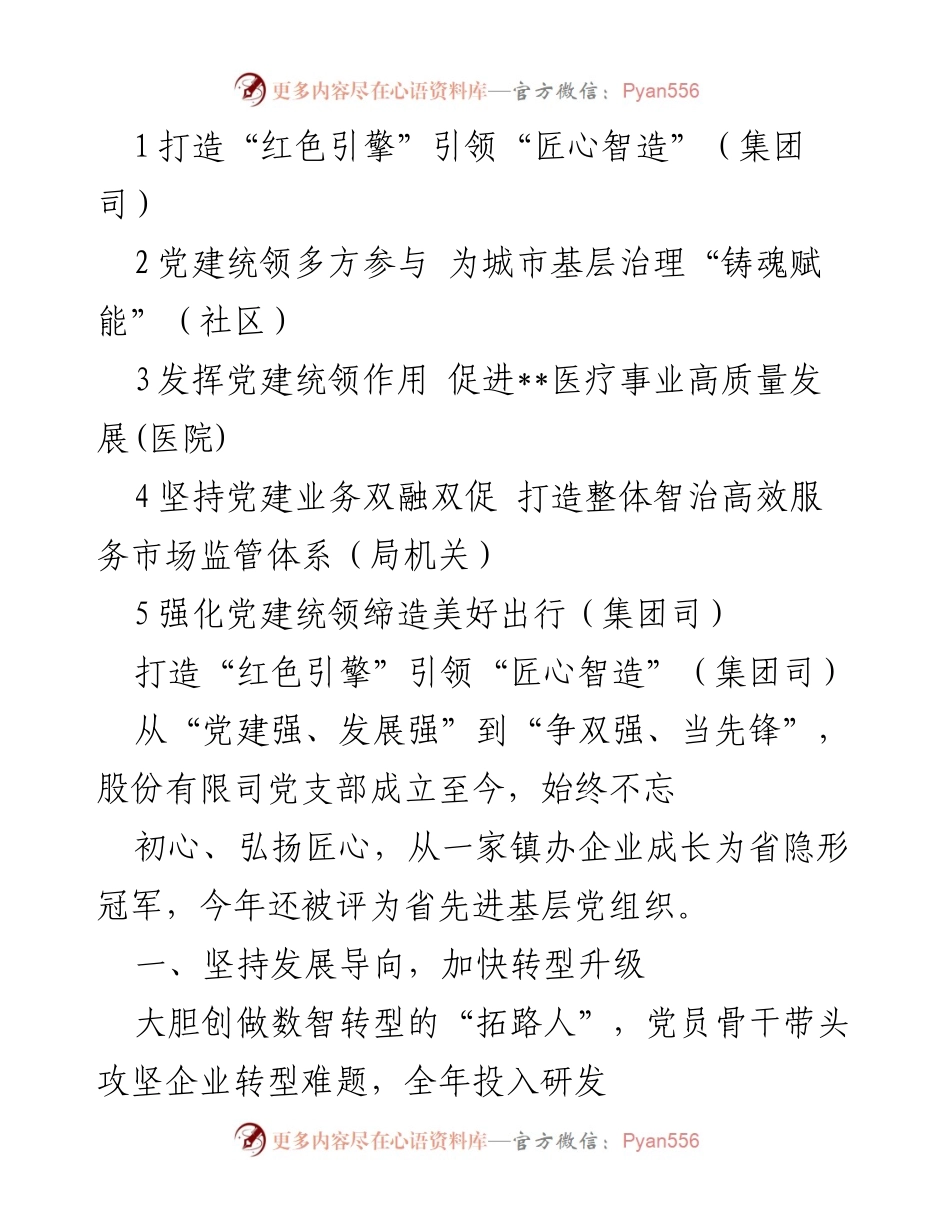 [发言] 集团司 - 打造“红色引擎”引领匠心智造，实现高质量发展.docx_第1页