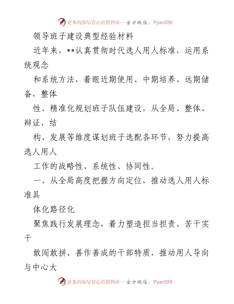 [发言] 领导班子建设会议 - 领导班子建设的战略性与系统性实践经验.docx_第1页
