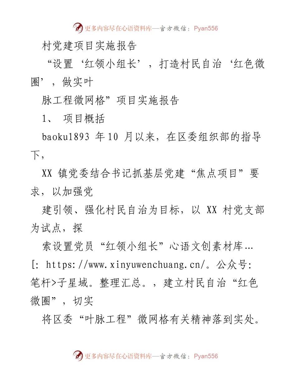 [实施报告] 村党建项目 - 打造村民自治“红色微圈”的探索与实践.docx_第1页