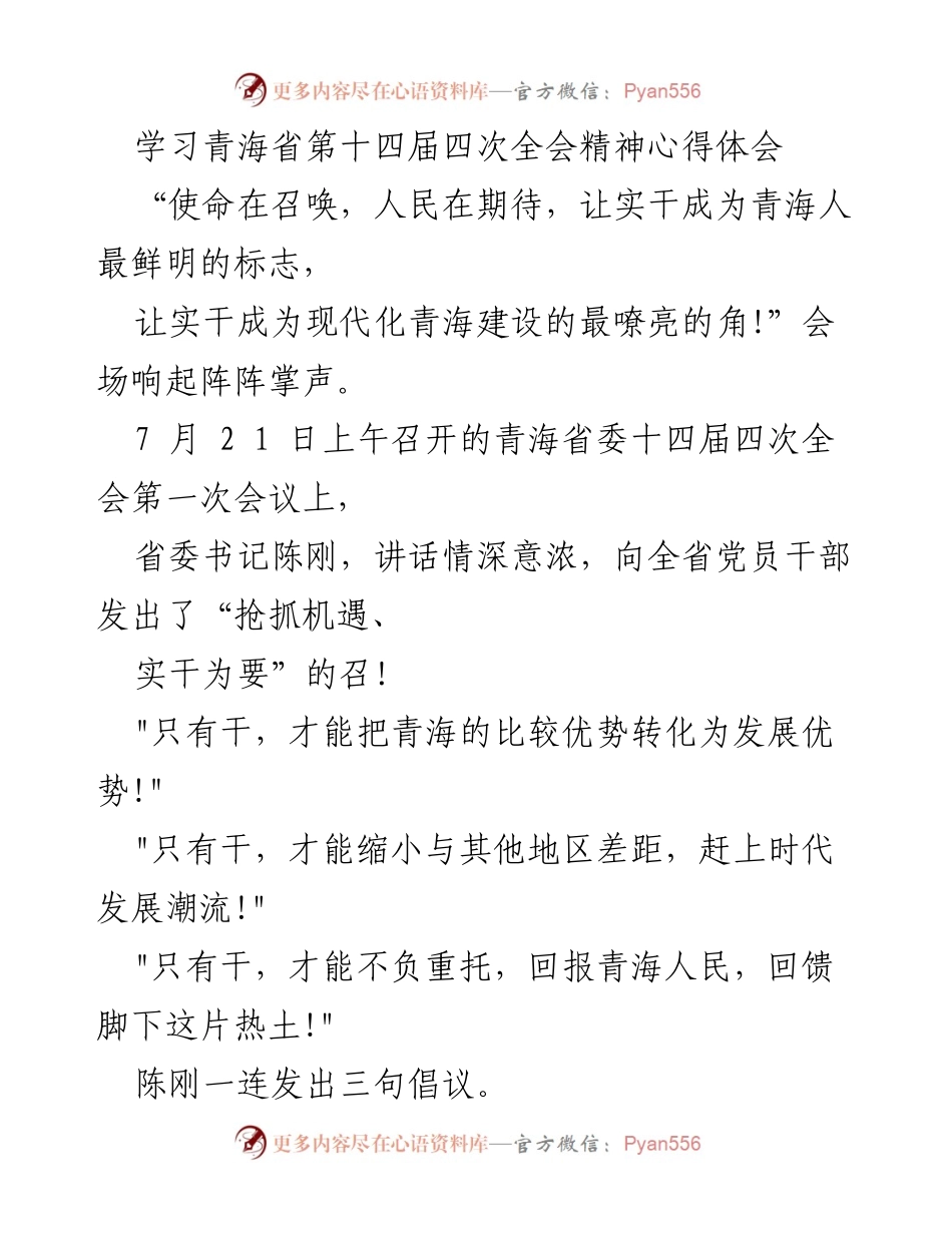 [发言] 青海省委十四届四次全会 - 实干为要，建设现代化青海的使命呼唤.docx_第1页