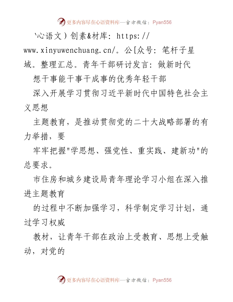 [发言] 青年干部研讨会 - 做新时代优秀年轻干部的实践与思考.docx_第1页