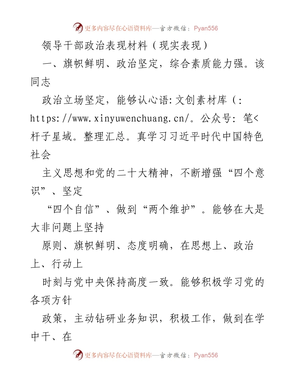 [发言] 领导干部考核 - 领导干部政治表现及工作总结.docx_第1页