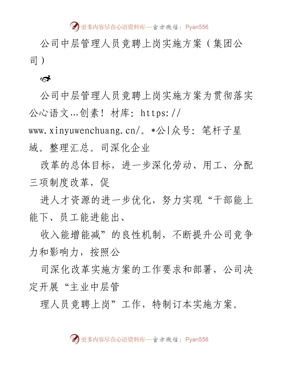 [实施方案] 中层管理人员竞聘 - 中层管理人员竞聘上岗实施方案.docx_第1页