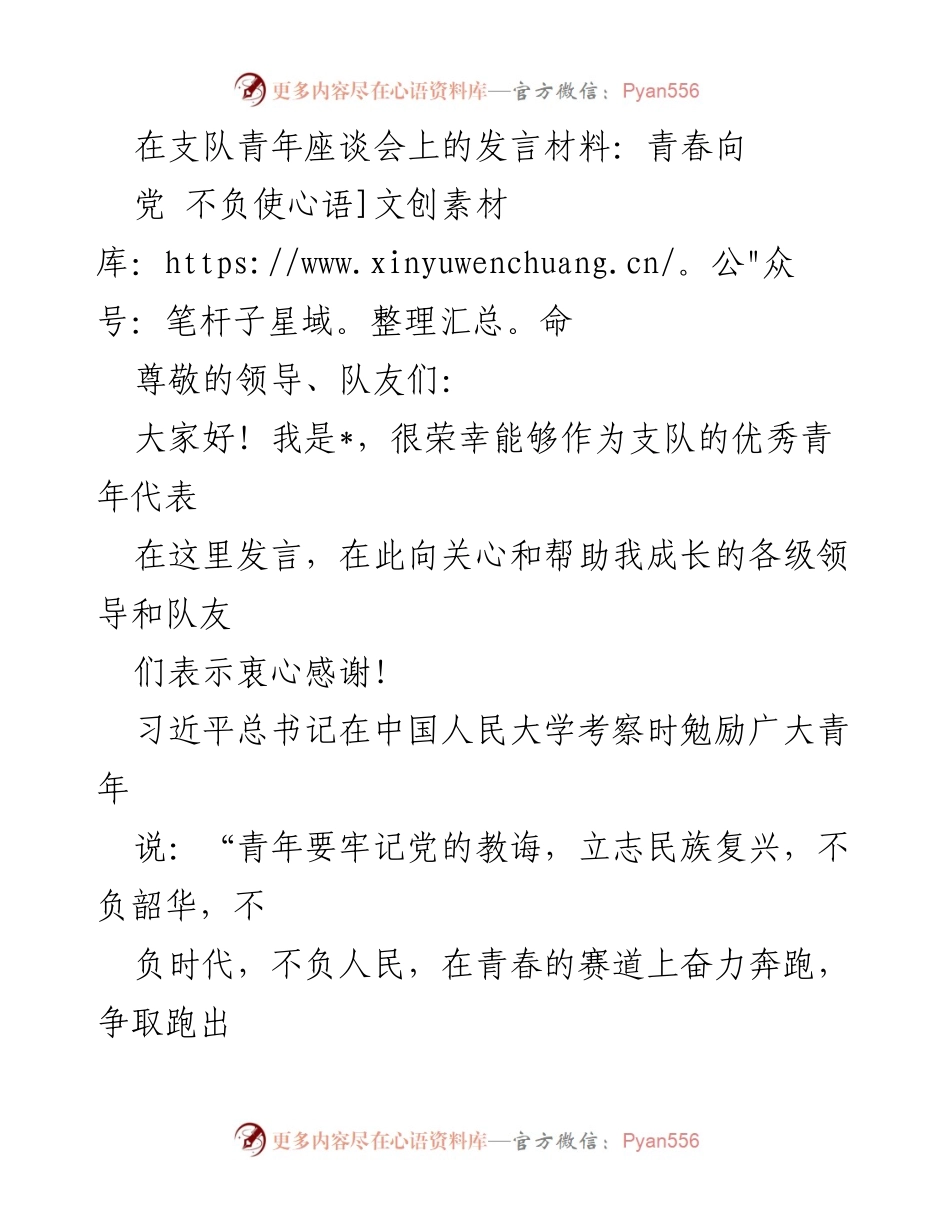 [发言] 青年座谈会 - 奋斗青春，勇担使命.docx_第1页