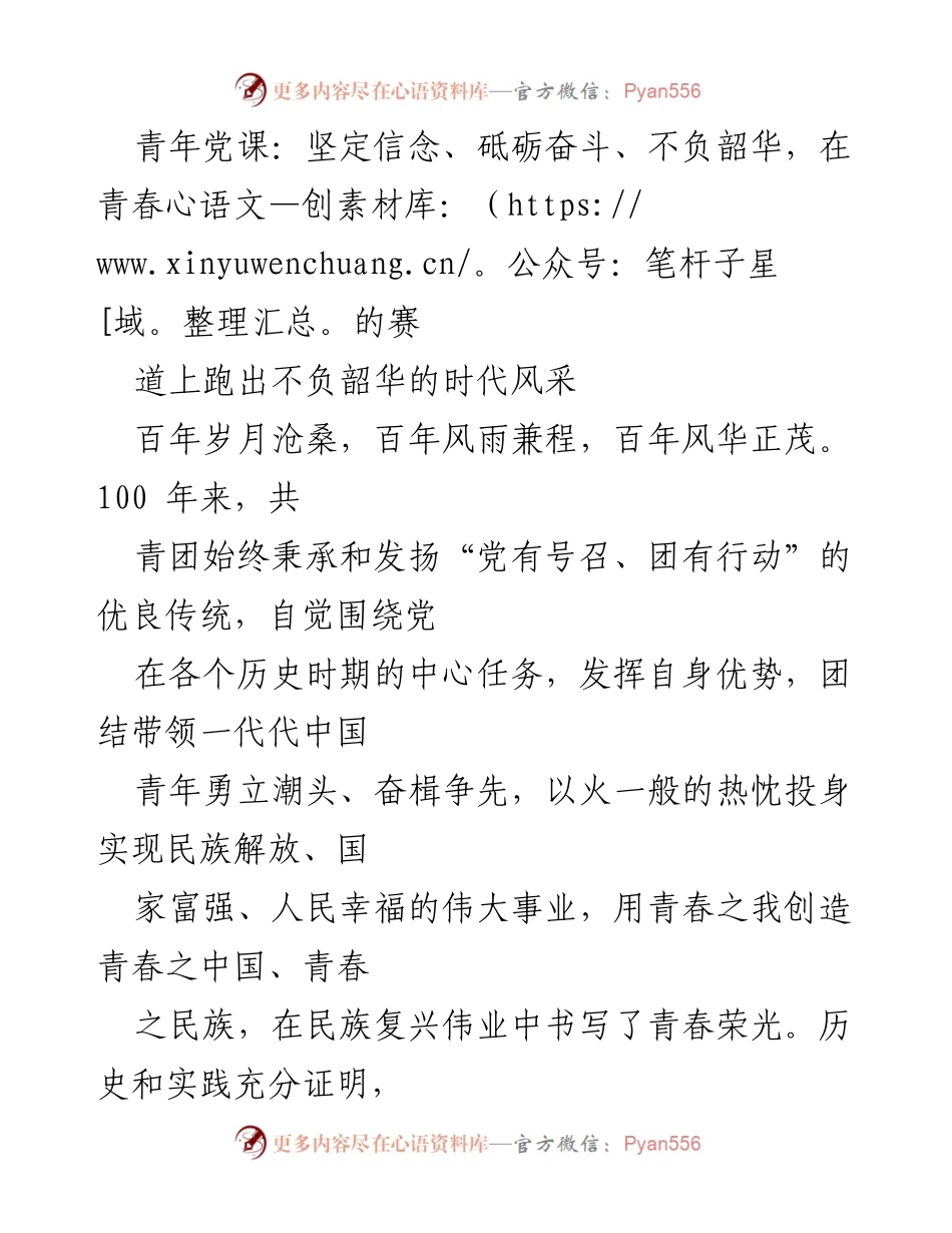 [发言] 青年党课 - 青春的使命：在历史的长河中奋勇前行.docx_第1页