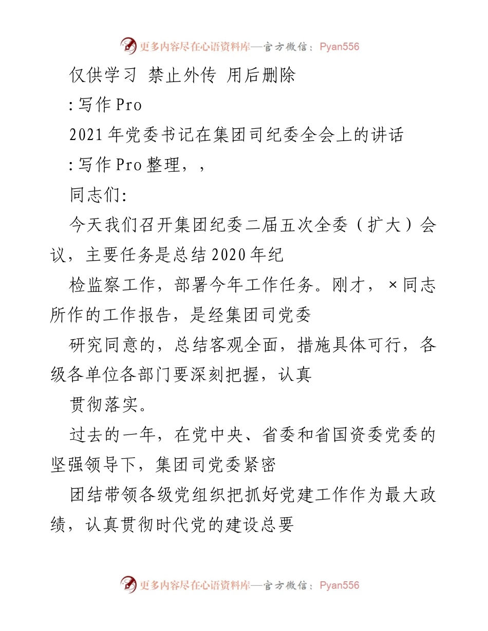 [发言] 集团纪委全会 - 加强全面从严治党，推动高质量发展.docx_第1页